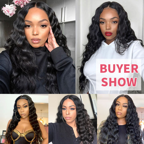 Qp hairMONIXI Synthetic Long Wavy Wig Synthetic Black Middle Part Wigs for Women Natural Heat Resistant Hair for Daily Use Wigs