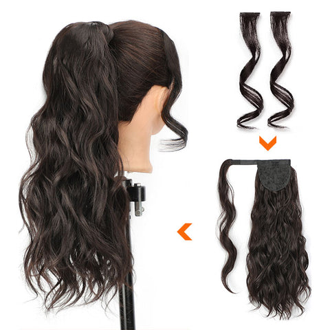 Qp hairMONIXI Synthetic Long Wavy Wrap Around Ponytail Extension 20 Inch with Front Side Bangs for Women Daily Use