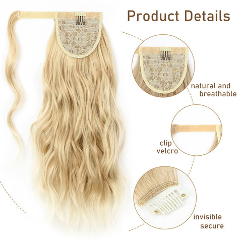 Qp hairMONIXI Synthetic Long Wavy Wrap Around Ponytail Extension 20 Inch with Front Side Bangs for Women Daily Use