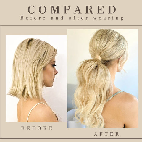 Qp hairMONIXI Synthetic Long Wavy Wrap Around Ponytail Extension 20 Inch with Front Side Bangs for Women Daily Use