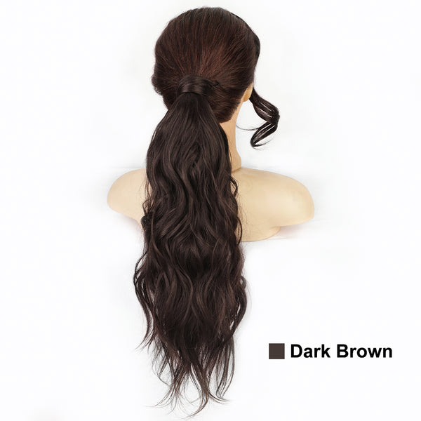 Qp hairMONIXI Synthetic Low Ponytail Long Wavy Wrap Around Ponytail Hair Extensions for Women Mix Blonde Natural Heat Resistant Hair