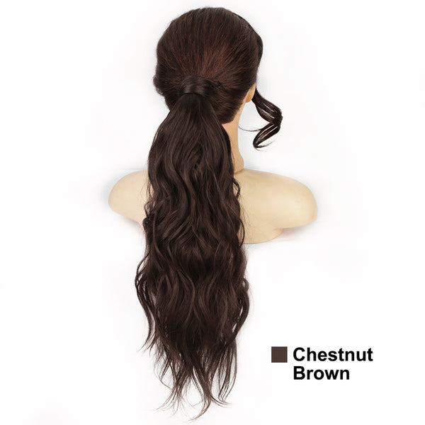 Qp hairMONIXI Synthetic Low Ponytail Long Wavy Wrap Around Ponytail Hair Extensions for Women Mix Blonde Natural Heat Resistant Hair