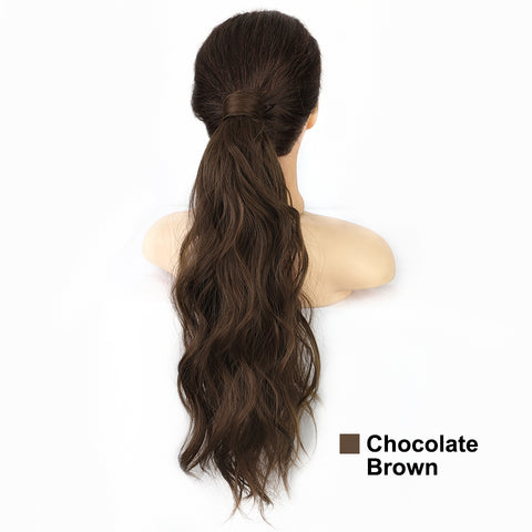 Qp hairMONIXI Synthetic Low Ponytail Long Wavy Wrap Around Ponytail Hair Extensions for Women Mix Blonde Natural Heat Resistant Hair