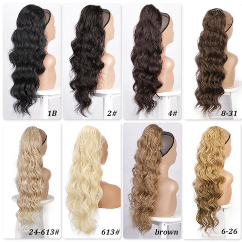 Qp hairMONIXI Synthetic Mix Brown Ponytail Extensions Long Body Wavy Drawstring Ponytail for Women Blonde Fake Hair Natural Looking