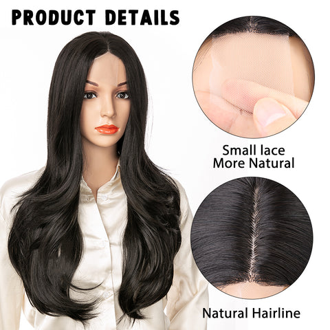 Qp hairMONIXI Synthetic Natural Layered Wig Long Wavy Wig for Women Black Brown Middle Part Wigs for Daily Party Heat Resistant Hair