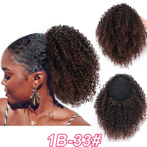 Qp hairMONIXI Synthetic Short Afro Curly Drawstring Ponytail Hair Piece for American Black Women Synthetic Ponytail Clip in Hair