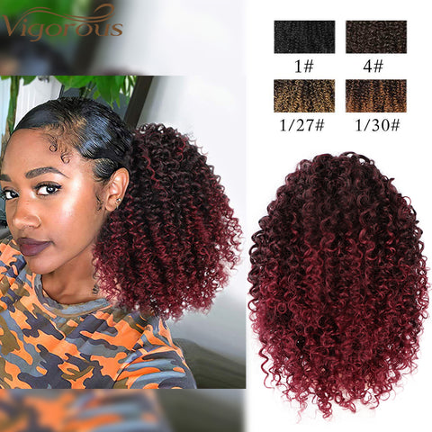 Qp hairMONIXI Synthetic Short Afro Curly Drawstring Ponytail Hair Piece for American Black Women Synthetic Ponytail Clip in Hair