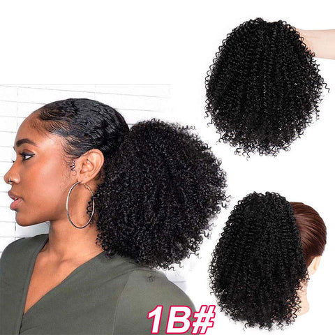 Qp hairMONIXI Synthetic Short Afro Curly Drawstring Ponytail Hair Piece for American Black Women Synthetic Ponytail Clip in Hair