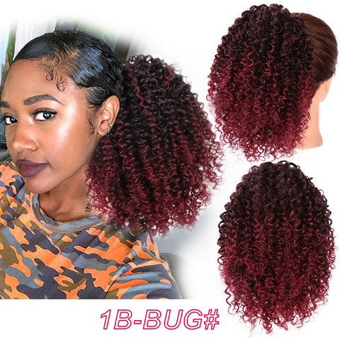 Qp hairMONIXI Synthetic Short Afro Curly Drawstring Ponytail Hair Piece for American Black Women Synthetic Ponytail Clip in Hair
