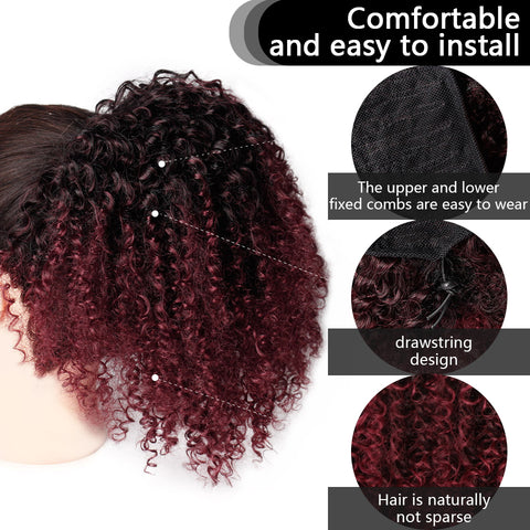 Qp hairMONIXI Synthetic Short Afro Curly Drawstring Ponytail Hair Piece for American Black Women Synthetic Ponytail Clip in Hair