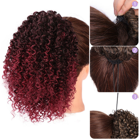 Qp hairMONIXI Synthetic Short Afro Curly Drawstring Ponytail Hair Piece for American Black Women Synthetic Ponytail Clip in Hair