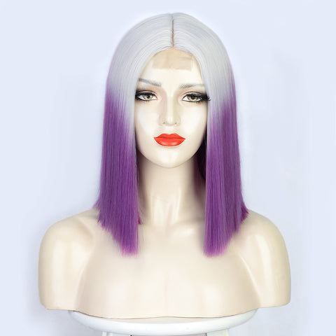 Qp hairMONIXI Synthetic Short Bob Wig with Bangs 12 Inch Blonde And Red Straight Cosplay Wigs for Women Blue Purple Yellow Wig