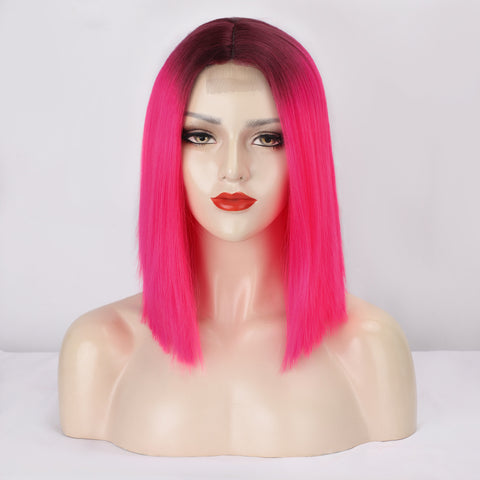 Qp hairMONIXI Synthetic Short Bob Wig with Bangs 12 Inch Blonde And Red Straight Cosplay Wigs for Women Blue Purple Yellow Wig