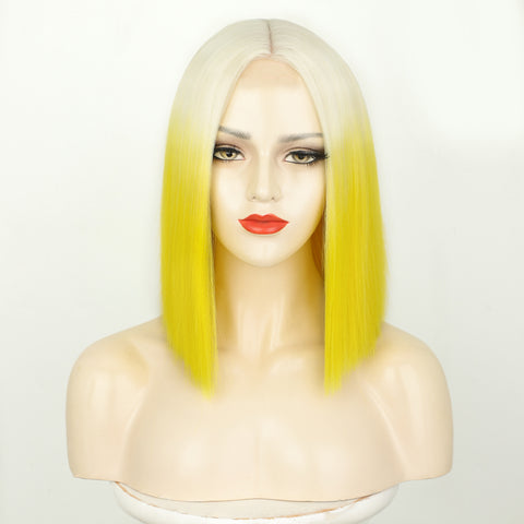 Qp hairMONIXI Synthetic Short Bob Wig with Bangs 12 Inch Blonde And Red Straight Cosplay Wigs for Women Blue Purple Yellow Wig