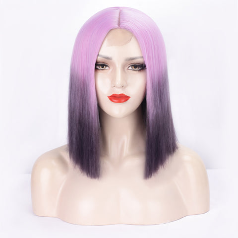 Qp hairMONIXI Synthetic Short Bob Wig with Bangs 12 Inch Blonde And Red Straight Cosplay Wigs for Women Blue Purple Yellow Wig