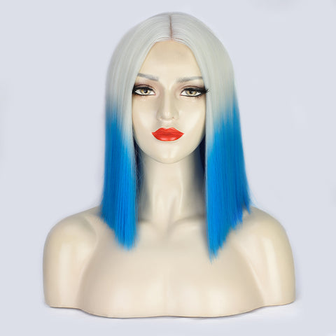 Qp hairMONIXI Synthetic Short Bob Wig with Bangs 12 Inch Blonde And Red Straight Cosplay Wigs for Women Blue Purple Yellow Wig