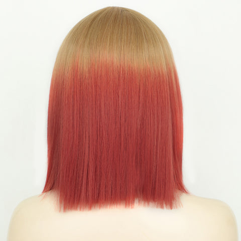 Qp hairMONIXI Synthetic Short Bob Wig with Bangs 12 Inch Blonde And Red Straight Cosplay Wigs for Women Blue Purple Yellow Wig
