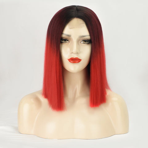Qp hairMONIXI Synthetic Short Bob Wig with Bangs 12 Inch Blonde And Red Straight Cosplay Wigs for Women Blue Purple Yellow Wig