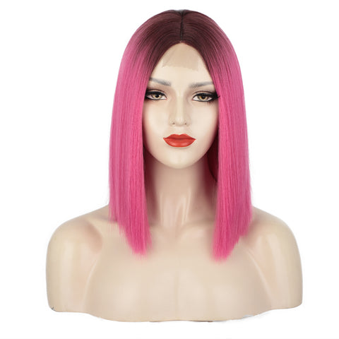 Qp hairMONIXI Synthetic Short Bob Wig with Bangs 12 Inch Blonde And Red Straight Cosplay Wigs for Women Blue Purple Yellow Wig
