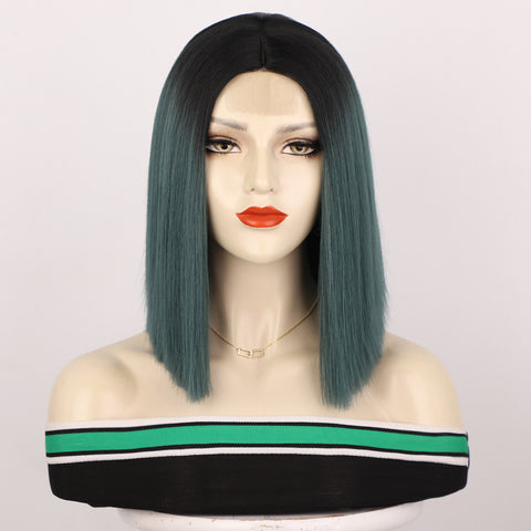 Qp hairMONIXI Synthetic Short Bob Wig with Bangs 12 Inch Blonde And Red Straight Cosplay Wigs for Women Blue Purple Yellow Wig