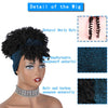 Qp hairMONIXI Synthetic Short Headband Wigs Black Afro Kinky Curly Wig with Bangs Blue Turban Head Wrap Wigs for Women