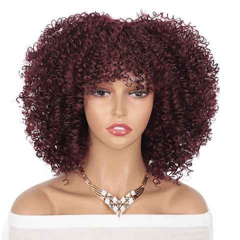 Qp hairMONIXI Synthetic Short Kinky Curly Wigs for Women Brown to Blonde Wig with Bangs Synthetic Heat Resistant Hair Wig for Daily Use