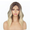 Qp hairMONIXI Synthetic Short Ombre Blonde Wigs for Women Dark Roots Blonde Bob Wavy Wigs Natural Synthetic Wig for Daily Party Use