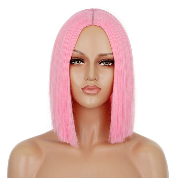 Qp hairMONIXI Synthetic Short Straight Bob Wig 12 Inces White Wigs for Women Pink Blue Yellow Colorful Cosplay Wig Heat Resistant
