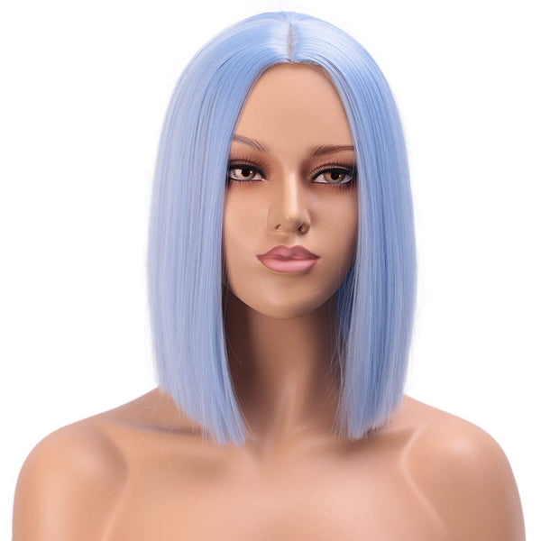 Qp hairMONIXI Synthetic Short Straight Bob Wig 12 Inces White Wigs for Women Pink Blue Yellow Colorful Cosplay Wig Heat Resistant