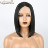 Qp hairMONIXI Synthetic Short Straight T-part Lace Front Wigs Black Synthetic Lace Wigs for Women Synthetic Bob Wig Middle Part Hairs