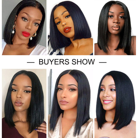 Qp hairMONIXI Synthetic Short Straight T-part Lace Front Wigs Black Synthetic Lace Wigs for Women Synthetic Bob Wig Middle Part Hairs