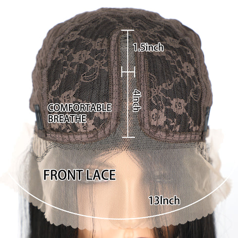 Qp hairMONIXI Synthetic Short Straight T-part Lace Front Wigs Black Synthetic Lace Wigs for Women Synthetic Bob Wig Middle Part Hairs