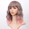 Qp hairMONIXI Synthetic Short Wave Wig with Bangs Pink Bob Wigs for Women Synthetic Shoulder Length Natural Looking Daily Use