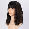Qp hairMONIXI Synthetic Short Wave Wig with Bangs Pink Bob Wigs for Women Synthetic Shoulder Length Natural Looking Daily Use