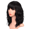 Qp hairMONIXI Synthetic Short Wave Wig with Bangs Pink Bob Wigs for Women Synthetic Shoulder Length Natural Looking Daily Use