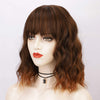 Qp hairMONIXI Synthetic Short Wave Wig with Bangs Pink Bob Wigs for Women Synthetic Shoulder Length Natural Looking Daily Use