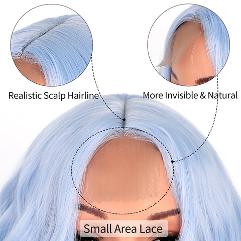 Qp hairMONIXI Synthetic Short Wavy Bob Wig Blue Wigs for Women Cosplay And Party Used With Middle Part Heat Resistance Fiber Wig