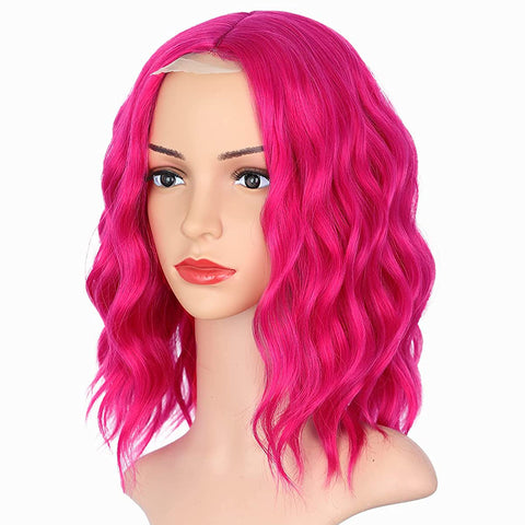 Qp hairMONIXI Synthetic Short Wavy Bob Wig Blue Wigs for Women Cosplay And Party Used With Middle Part Heat Resistance Fiber Wig