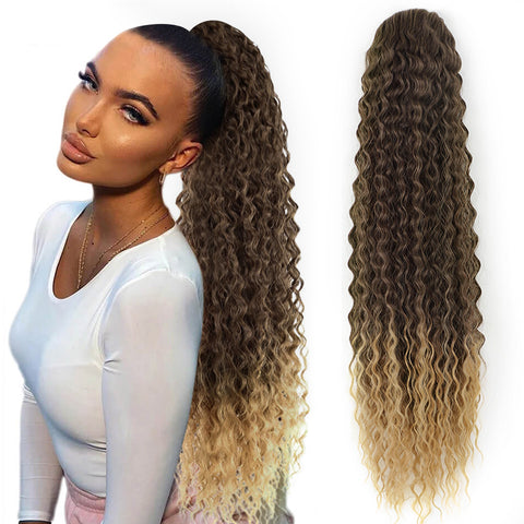 Qp hairMONIXI Synthetic Synthetic Drawstring Ponytail Long Kinky Curly Ponytail Hair Black Ponytail Clip-In Hair Extension For Women