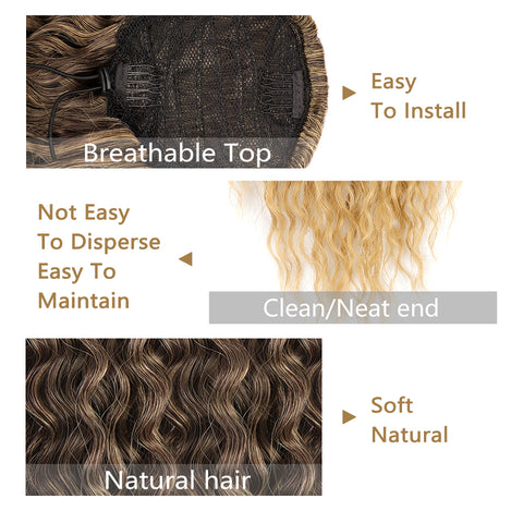 Qp hairMONIXI Synthetic Synthetic Drawstring Ponytail Long Kinky Curly Ponytail Hair Black Ponytail Clip-In Hair Extension For Women