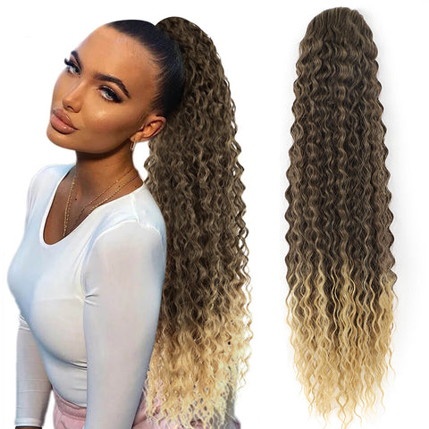 Qp hairMONIXI Synthetic Synthetic Drawstring Ponytail Long Kinky Curly Ponytail Hair Black Ponytail Clip-In Hair Extension For Women