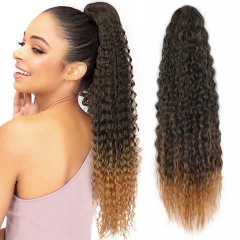 Qp hairMONIXI Synthetic Synthetic Drawstring Ponytail Long Kinky Curly Ponytail Hair Black Ponytail Clip-In Hair Extension For Women