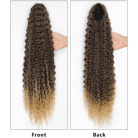 Qp hairMONIXI Synthetic Synthetic Drawstring Ponytail Long Kinky Curly Ponytail Hair Black Ponytail Clip-In Hair Extension For Women