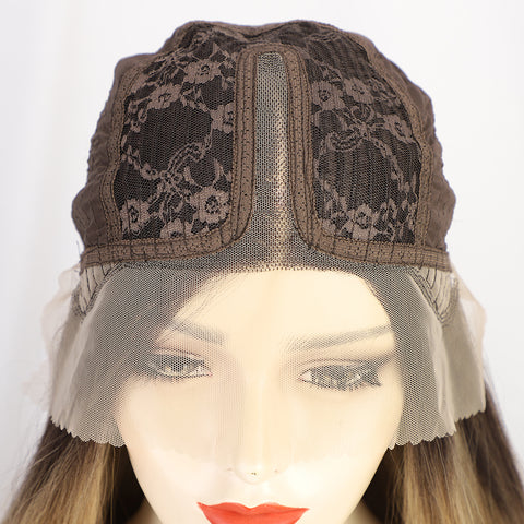 Qp hairMONIXI Synthetic T Part Lace Front Wig Long Straight Ombre Blonde Wig for Women Natural Middle Part Wigs For Daily Cosplay Use