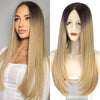 Qp hairMONIXI Synthetic T Part Lace Front Wig Long Straight Ombre Blonde Wig for Women Natural Middle Part Wigs For Daily Cosplay Use