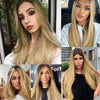 Qp hairMONIXI Synthetic T Part Lace Front Wig Long Straight Ombre Blonde Wig for Women Natural Middle Part Wigs For Daily Cosplay Use