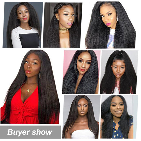 Qp hairMONIXI Synthetic T-Part Lace Front Wig for Women Long Black Kinky Straight Lace Wig for Daily Use Heat Resistant Fiber Hair