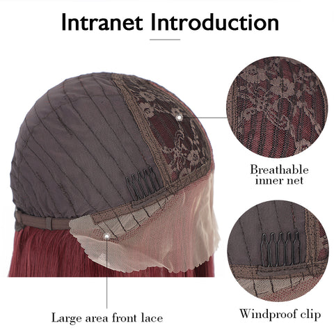 Qp hairMONIXI Synthetic T-Part Lace Wig Wine Red Long Straight Hair Minddle Part Wigs for Women Dairy Looks Nature Heat Resistant