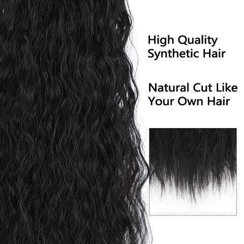 Qp hairMONIXI Synthetic Wavy Ponytail Extension Wrap On Clip Hair For Women Dairy Long Black Ponytails High Heat Resistance