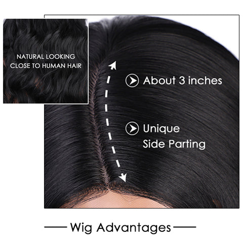 Qp hairMONIXI Synthetic Wig Long Wavy Wig Natural Black Wig for Women Side Part Highlight Wig Heat Resistant Fiber Hair Cosplay Wig